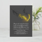 Gold Glitter Black Feathers Rehearsal Dinner Kaart (Staand voorkant)