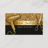 Gold Glitter & Black Glam Hair Stylist  Visitekaartje (Voorkant)