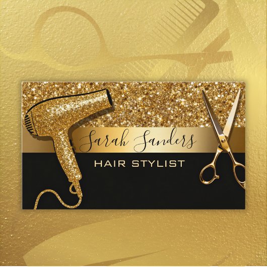 Gold Glitter & Black Glam Hair Stylist  Visitekaartje