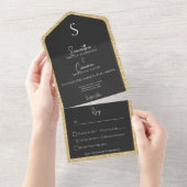 Gold Glitter & Black Glam Modern Dinner All In One Uitnodiging (Afscheurbaar)