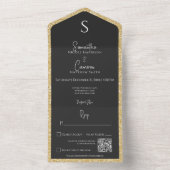Gold Glitter & Black Glam Modern QR Code All In One Uitnodiging (Binnen)