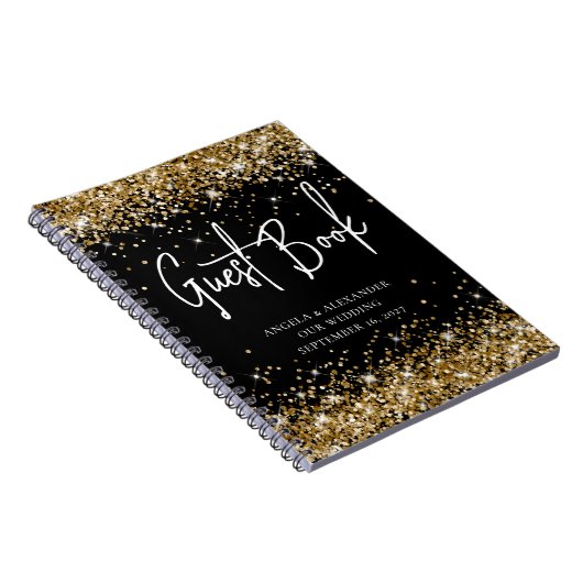 Gold Glitter Black Glam Weddenschap Notitieboek (Rechterzijde)