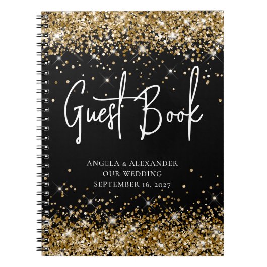 Gold Glitter Black Glam Weddenschap Notitieboek (Voorkant)