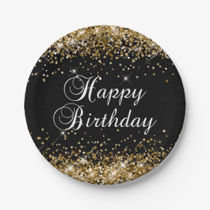 Gold Glitter Black Happy Birthday Papieren Bordje