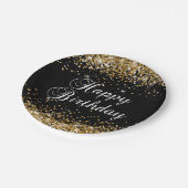 Gold Glitter Black Happy Birthday Papieren Bordje (Gekanteld)