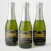 Gold Glitter Black Happy New Year 2026 Sparkling Wijnetiket (Flessen)