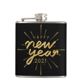 Gold Glitter Black Happy Nieuwjaar 2021-fles Heupfles