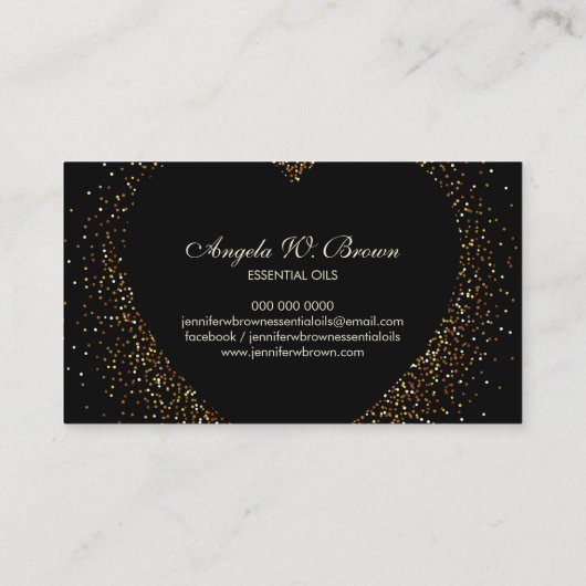 Gold Glitter Black Heart Visitekaartje (Achterkant)