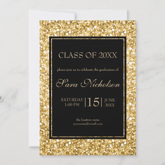 Gold Glitter Black Lijst-Afstuderen Kaart (Voorkant)