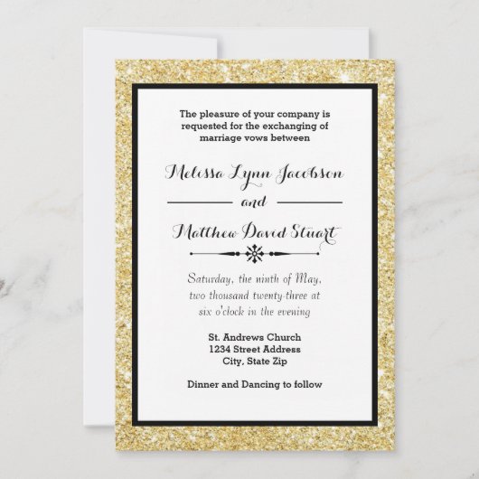 Gold Glitter & Black Lijst - Uitnodiging voor wedd (Voorkant)