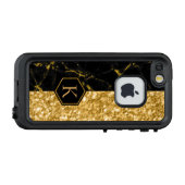 Gold Glitter & Black Marble Stone Texture LifeProof iPhone Hoesje (Achterkant (horizontaal))