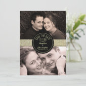 Gold Glitter & Black Moderne Foto Bewaar de Datum Save The Date (Staand voorkant)