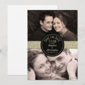 Gold Glitter & Black Moderne Foto Bewaar de Datum Save The Date (Voorkant / Achterkant)