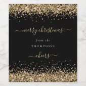 Gold Glitter Black Name Merry kerst Wijn Etiket (Enkel label)
