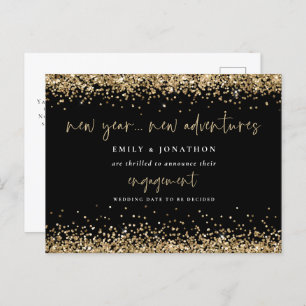 Gold Glitter Black New Adventures Verloving Briefkaart