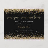 Gold Glitter Black New Adventures Verloving Briefkaart (Voorkant)