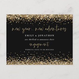 Gold Glitter Black New Adventures Verloving Briefkaart