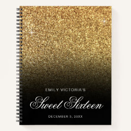 Gold Glitter Black Ombre Sweet Sixteen Guestbook Notitieboek