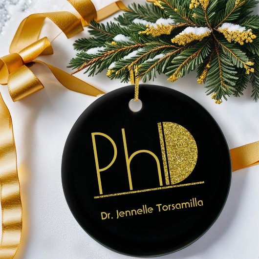 Gold Glitter Black PhD-Afstuderen Keramisch Ornament