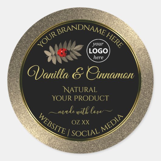 Gold Glitter Black Product Labels Ladybug Voeg Log (Voorkant)