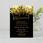 Gold Glitter Black Retirement Party Real Gold Folie Uitnodiging (Staand Voorkant)
