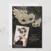 Gold Glitter Black Silk Masquerade Birthday Foto Kaart (Voorkant)