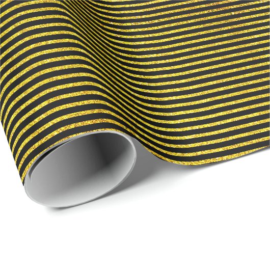 Gold Glitter Black Stripe Pattern Weddenschap Cadeaupapier (Rol Hoek)