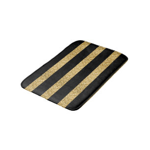 Gold Glitter Black Stripes Monogram Badmat