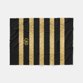 Gold Glitter Black Stripes Monogram Fleece Deken (Voorkant (Horizontaal))