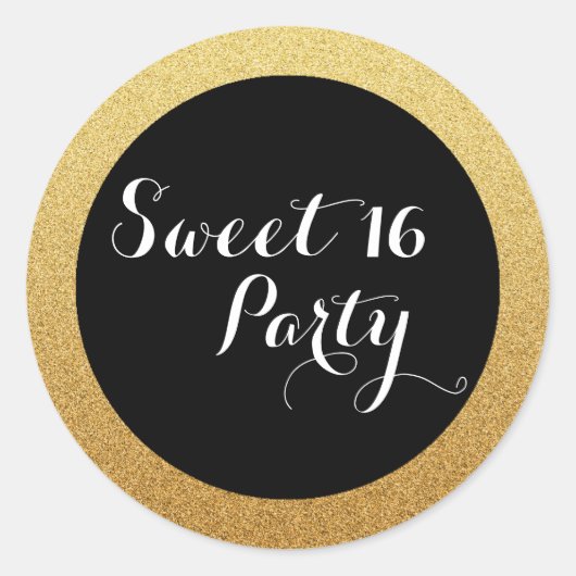 Gold Glitter Black Sweet 16 Favor Seal Sticker (Voorkant)