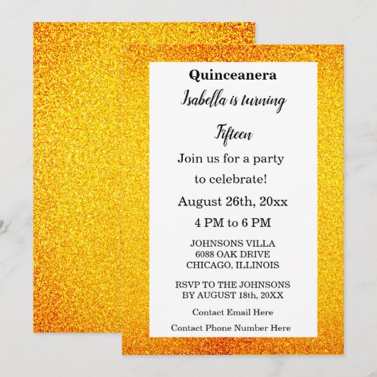 Gold Glitter Black Text Quinceanera 15th Birthday Kaart (Voorkant / Achterkant)