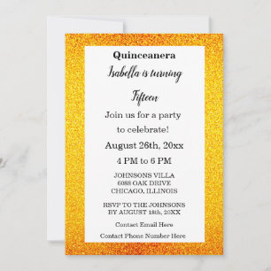 Gold Glitter Black Text Quinceanera 15th Birthday Kaart