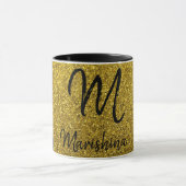 Gold Glitter Black Trim - Aangepaste monogram naam Mok (Midden)