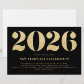 Gold Glitter Black Uitnodiging Eve-partij nieuwjaa (Voorkant / Achterkant)