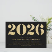 Gold Glitter Black Uitnodiging Eve-partij nieuwjaa (Staand voorkant)