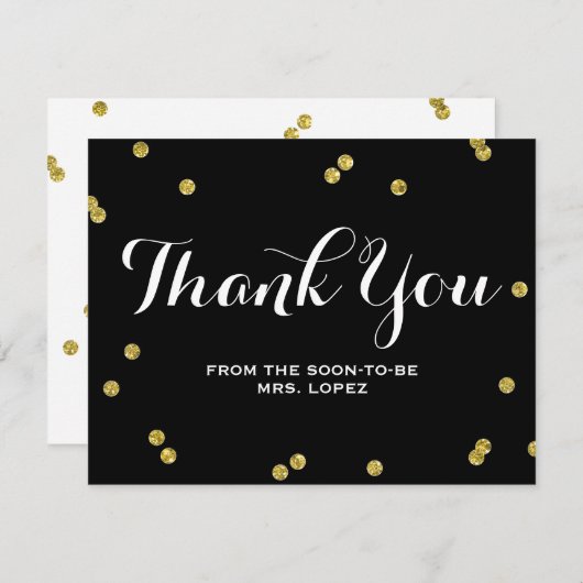 Gold Glitter Black | Vrijgezellenfeest dank u kaar Bedankkaart (Voorkant / Achterkant)