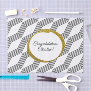 Gold Glitter Black White Chevron Stripe Custom Tissuepapier