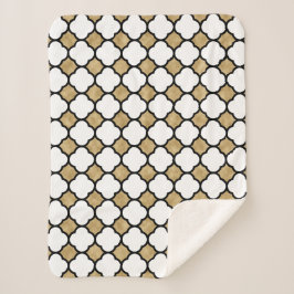Gold Glitter Black White Geometric Quatrefoil Sherpa Deken