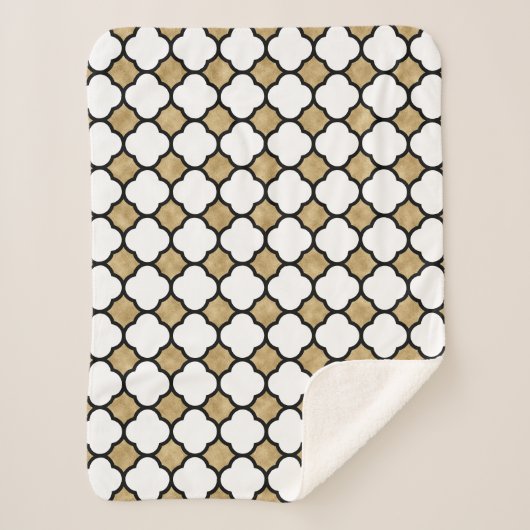 Gold Glitter Black White Geometric Quatrefoil Sherpa Deken (Voorkant)