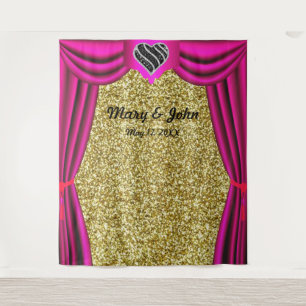 Gold Glitter Black & White Heart Pink Curtain Wandkleed