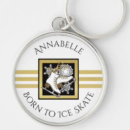 Gold Glitter Black White Ice Skating Custom Sleutelhanger