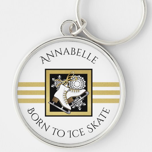 Gold Glitter Black White Ice Skating Custom Sleutelhanger (Voorkant)