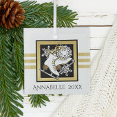 Gold Glitter Black White Ice Skating Glas Ornament