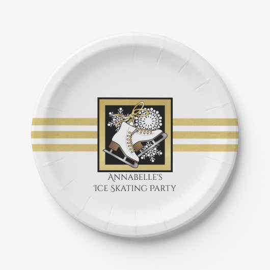 Gold Glitter Black White Ice Skating Papieren Bordje (Voorkant)