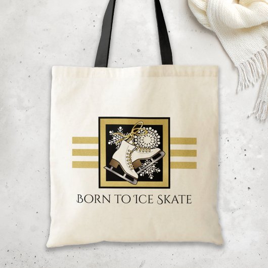 Gold Glitter Black White Ice Skating Tote Bag