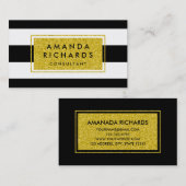 Gold Glitter Black White Stripes Visitekaartje (Voorkant / Achterkant)