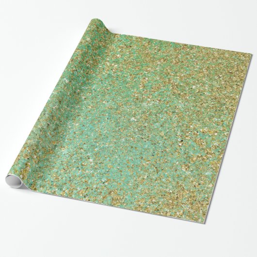 Gold Glitter Blauwgroen Aqua Girly Glam Trendy Par Cadeaupapier (Uitgerold)