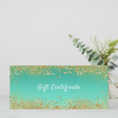 Gold Glitter & Blauwgroen Aqua Glam Cadeaubon (Staand voorkant)