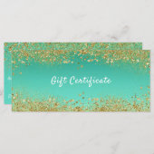 Gold Glitter & Blauwgroen Aqua Glam Cadeaubon (Voorkant / Achterkant)