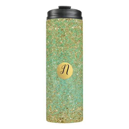 Gold Glitter Blauwgroen Aqua Modern Glam Trendy Thermosbeker (Voorkant)